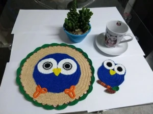 Porta prato e porta copo Coruja - Artesanato e Personalizados