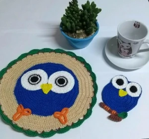 Porta prato e porta copo Coruja - Artesanato e Personalizados