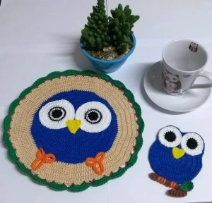 Porta prato e porta copo Coruja - Artesanato e Personalizados