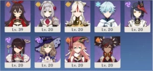 Genshin Impact AR55 com 7 personagens 5* e todos os 4*