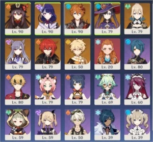 Genshin Impact AR55 com 7 personagens 5* e todos os 4*