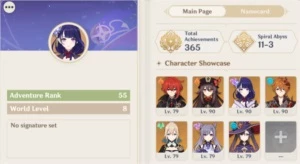Genshin Impact AR55 com 7 personagens 5* e todos os 4*