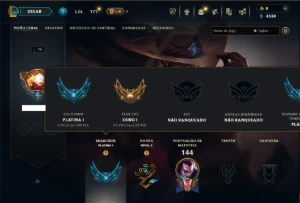 Platina 1 com 65 Champs e 25 Skins +4 Vitoriosas