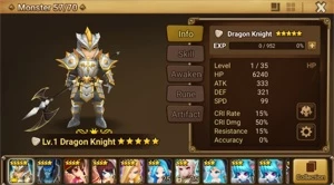 Reroll Summoners War lvl10 com Dragon Knight Light - Jager