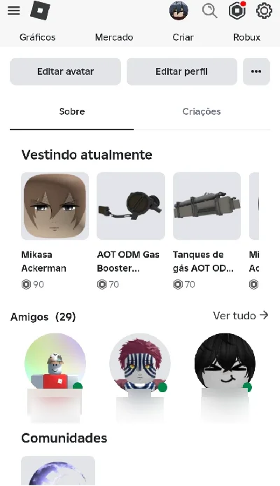 Conta Roblox Cosplay Mikasa Ackerman (Attack on Titan)