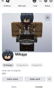 Conta Roblox Cosplay Mikasa Ackerman (Attack on Titan)