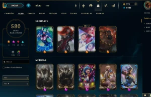 Conta LOL 580 Skins, 4 ultimates, 19 míticas, 622 ícones - League of Legends