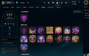 Conta LOL 580 Skins, 4 ultimates, 19 míticas, 622 ícones - League of Legends