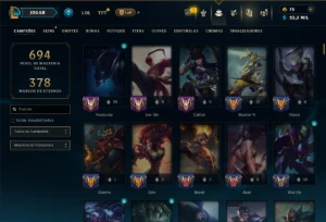 Unranked com TODOS os Champs e 346 Skins ( JG / SUP / MID ) - League of Legends LOL