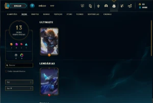 Platina 4 com 35 Champs e 13 Skins + 3 Fragmentos - League of Legends LOL