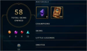 CONTA LOL 58 SKINS + 62 CHAMPIONS + 99 PONTOS DE PRESTÍGIO - League of Legends