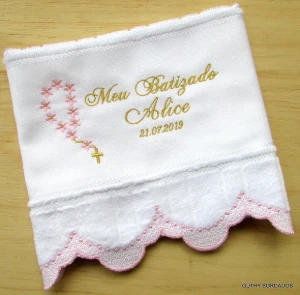 Toalha para Batizado Personalizada com Barra Bordada - Artesanato e Personalizados