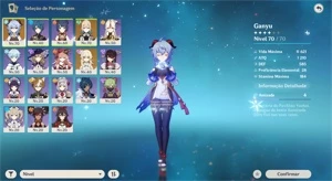 🔴CONTA NA AR 38 ⭐Ganyu, Jean + vários personagens 4⭐🔴 - Genshin Impact