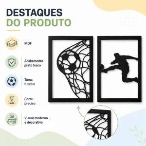 Kit 2 Quadros Futebol em MDF Preto - Artesanato e Personalizados