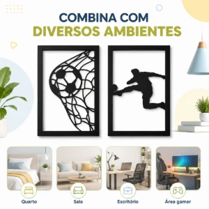 Kit 2 Quadros Futebol em MDF Preto - Artesanato e Personalizados