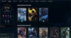 Conta LOL 274 Skins, 130Emotes , 284 Ícones e Nível 331 - League of Legends