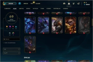Conta ouro 4 com 135 champs e 69 skins + 380K de Yasuo - League of Legends LOL
