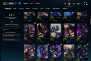 Conta platina 4 com 86 champs e 16 skins - League of Legends LOL