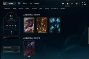 Conta platina 4 com 86 champs e 16 skins - League of Legends LOL