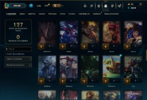Ouro 3 com 80 Champs e 19 Skins - League of Legends LOL