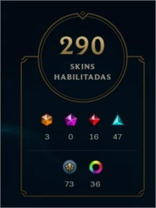 CONTA LEAGUE OF LEGENDS 290 SKINS E DIAMANTE 4 LOL