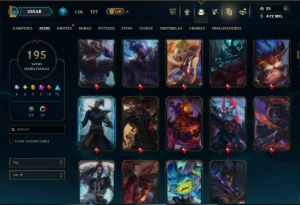 Ouro 3 com TODOS os Champs e 195 Skins ( Nivel 672 ) - League of Legends LOL