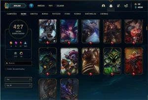 Conta Platina 1 com TODOS os champ e 427 Skins + 4 Prestigio - League of Legends LOL