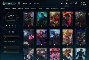 Conta Platina 1 com TODOS os champ e 427 Skins + 4 Prestigio - League of Legends LOL