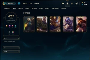 Conta Platina 1 com TODOS os champ e 427 Skins + 4 Prestigio - League of Legends LOL