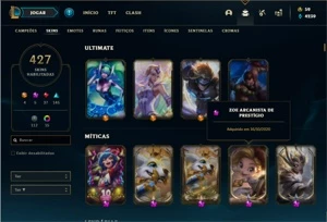 Conta Platina 1 com TODOS os champ e 427 Skins + 4 Prestigio - League of Legends LOL