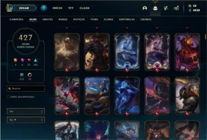 Conta Platina 1 com TODOS os champ e 427 Skins + 4 Prestigio - League of Legends LOL