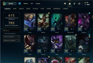 Conta Platina 1 com TODOS os champ e 427 Skins + 4 Prestigio - League of Legends LOL