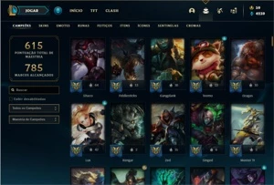 Conta Platina 1 com TODOS os champ e 427 Skins + 4 Prestigio - League of Legends LOL