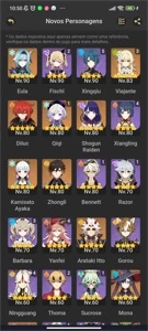 Conta genshin AR 55 (Ayaka, Diluc, Itto, Raiden, Zhongli) - Genshin Impact