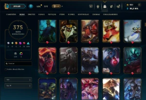 Bronze 1 com TODOS os Champs e 375 Skins +2 Prestigios - League of Legends LOL