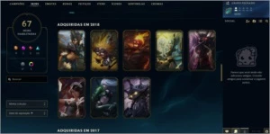 CONTA GOLD 3 COM QUASE 10 ANOS, ICONES RAROS E 67 SKINS. - League of Legends LOL