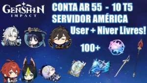 Conta Genshin Impact AR 55 com 10 T5 + 100+ Destinos ⭐