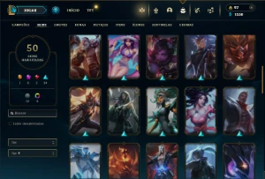 Platina 1 com 60 Champs e 50 Skins + 3 Espolios - League of Legends LOL