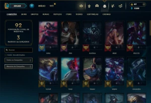 Platina 1 com 60 Champs e 50 Skins + 3 Espolios - League of Legends LOL