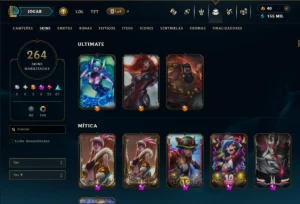 Platina 4 com TODOS os Champs e 264 Skins +16 Vitoriosas - League of Legends LOL