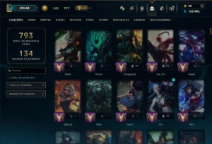 Platina 4 com TODOS os Champs e 264 Skins +16 Vitoriosas - League of Legends LOL