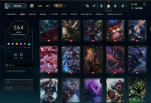 Platina 4 com TODOS os Champs e 264 Skins +16 Vitoriosas - League of Legends LOL