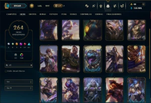 Platina 4 com TODOS os Champs e 264 Skins +16 Vitoriosas - League of Legends LOL