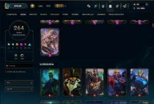 Platina 4 com TODOS os Champs e 264 Skins +16 Vitoriosas - League of Legends LOL