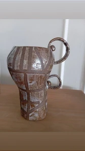 Vaso Cerâmica com Grafismos e Alças 18cm - Artesanato e Personalizados