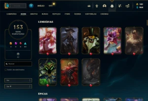 Conta bronze 1 com TODOS os champs e 153 Skins - League of Legends LOL
