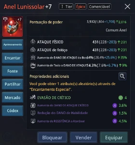 Anel Lunissolar épico +7 | SA31 | MIR4