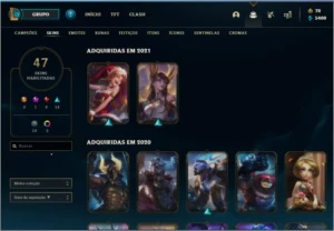 Conta do Lol nível 260, prata III com 47 skins - League of Legends