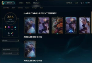 Conta LoL plat 5 368 skins - League of Legends