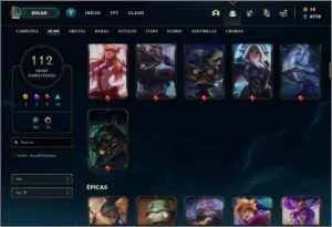 Conta prata 1 com 100 champs e 112 skins +1 Prestigio - League of Legends LOL